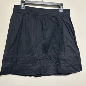 LOFT Women's Skirt 8P Black Pleated A-Line Cotton Mini Tiered Minimalist Classic